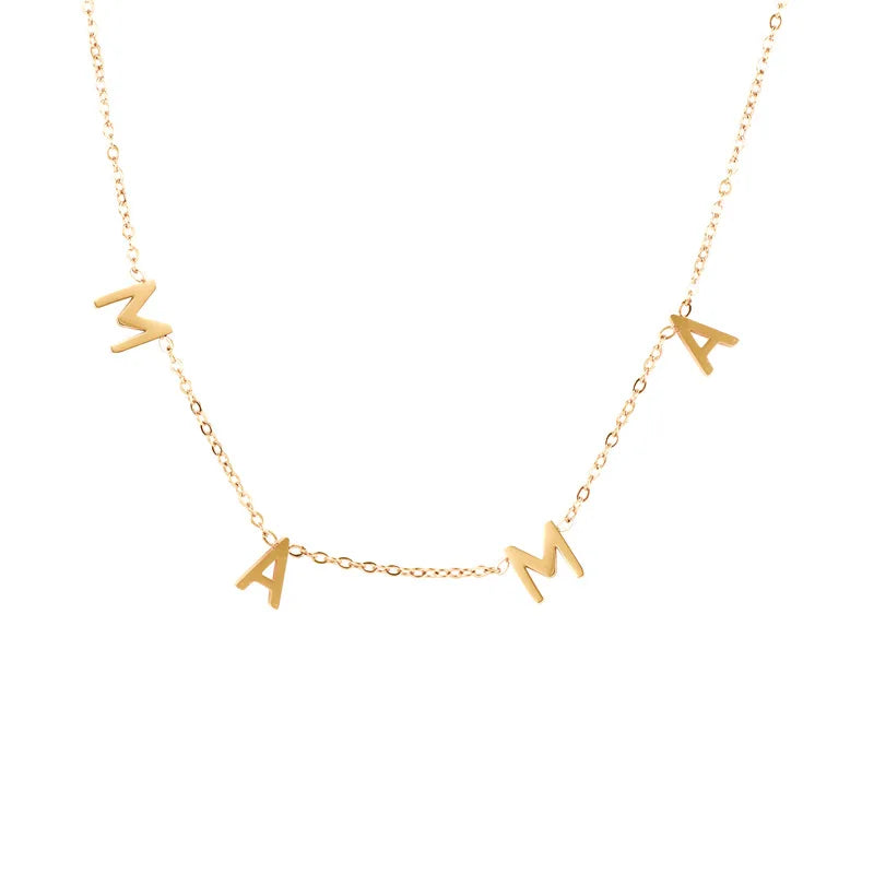Custom Tarnish Free Jewelry 18k Gold Plated Stainless Steel MaMa Letter Clavicle Chain Choker Necklace for Women YF2927