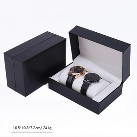 Small MOQ China Wholesale Classic Black Pu Leather Enwraped Plastic Couple Double Jewelry Watch Packaging Box