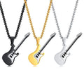 Popular Hip Hop Stainless Steel Gold Plated Guitar Pendant Necklace with Link Chain for Men-Anniversary Gift