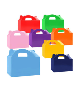 Assorted Bright Rainbow Colors Ivory Board Punched Handle Macaron Biscuit Cupcake Donut Food Paper Cardboard Gift Treat Boxes