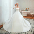 Ruolai ASA39352 Lace Off the Shoulder Long Sleeves Wedding Gowns Satin A-Line Long Cheap Wedding Dresses Bridal