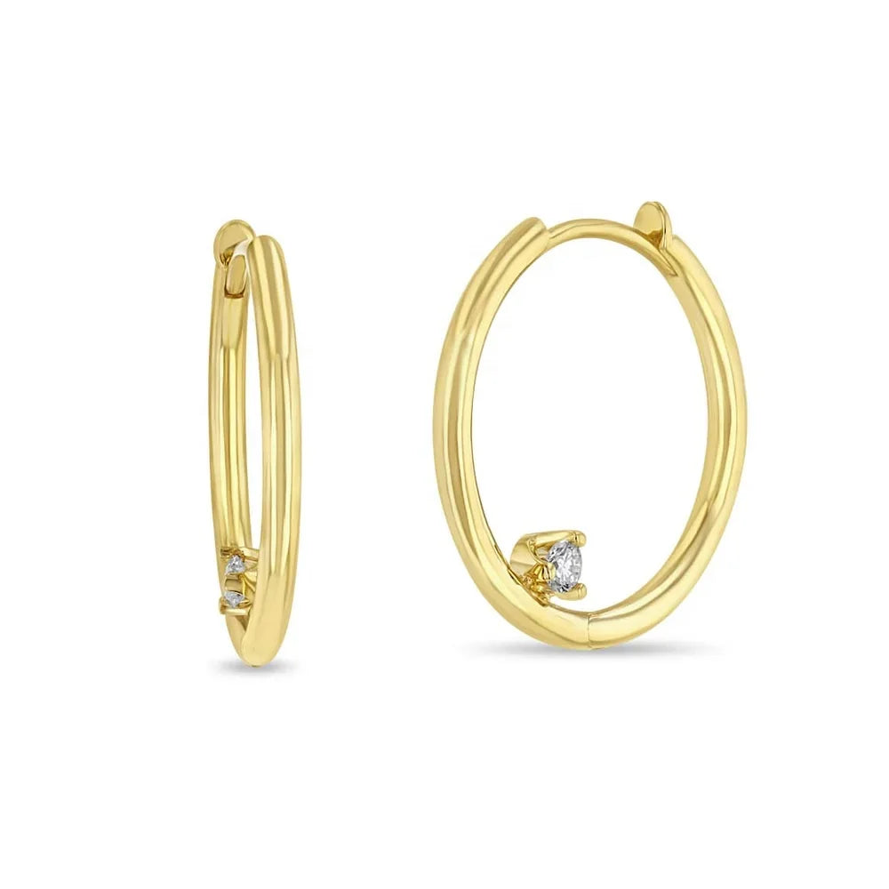 LOZRUNVE 925 Sterling Silver Prong Setting Diamond Large Hinge Huggie Hoop Earring Wholesale