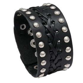 Hot Selling Punk Rock Rivet Genuine Leather Bracelet Wide Cowhide Wristband Bangle Hip-hop Jewelry for Men