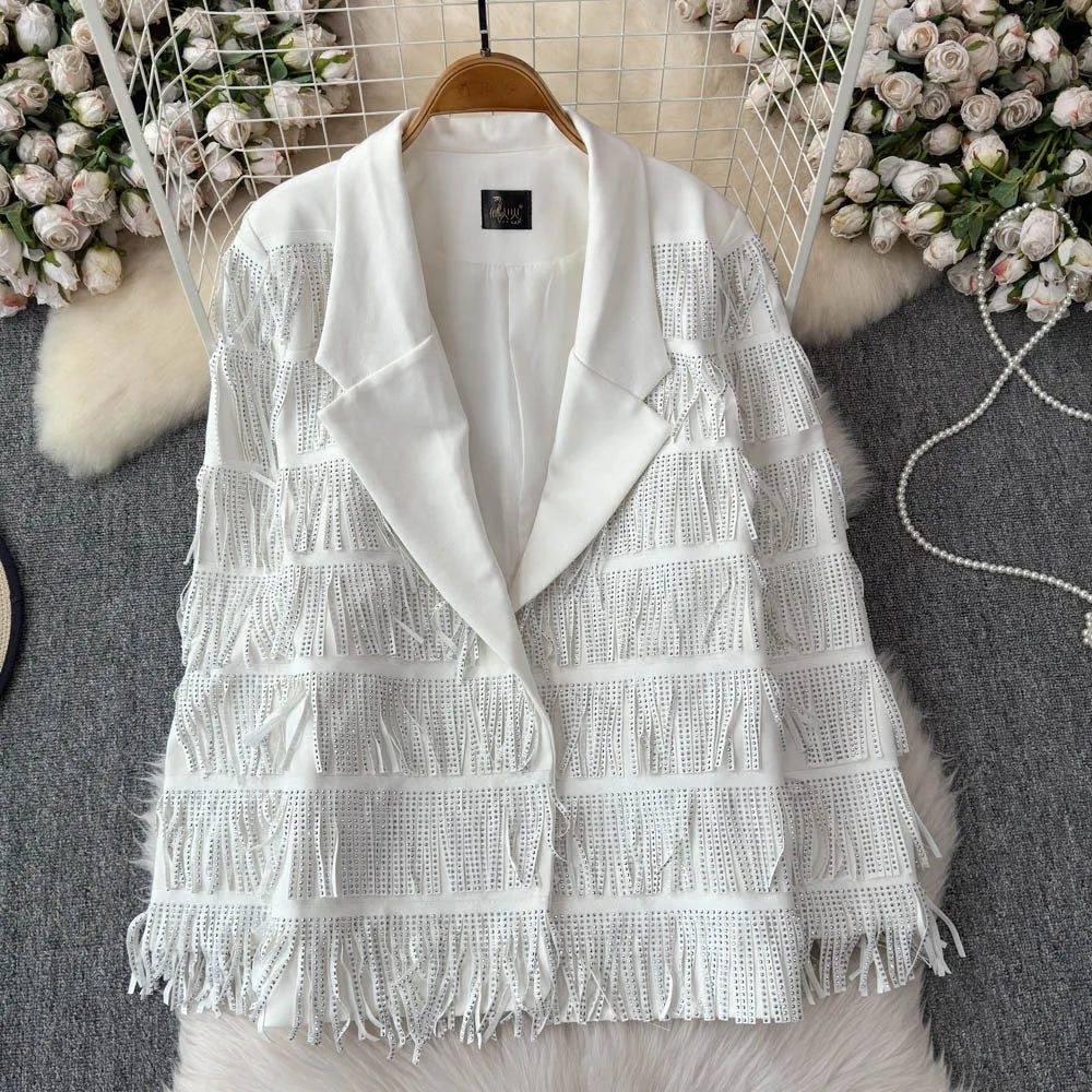 Sparkling Tassel Bead Double-layer Spliced Jacket With a Cool and Stylish Style Suitable for Women's Stage Wear