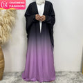 6750# Latest Chic Polyester Abaya Batwing Sleeves Pretty Gradient Color Women Cardigan Classy Eid Open Abaya