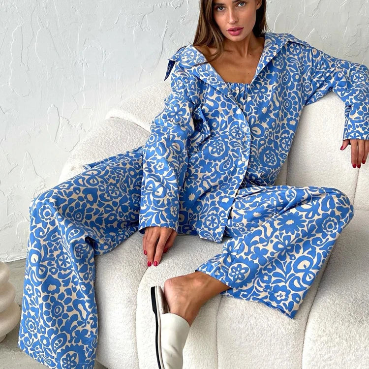 Printed Tube Top Shirt And Pants Loungewear Pajamas Women's Casual Clothing 3 Piece Autumn Sets For Women