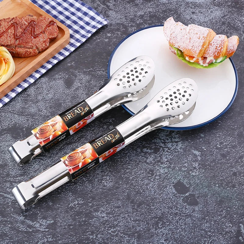 Wholesale Heavy Duty Stainless Steel Serving Tongs Non-Slip Metal Food Clip Salad Steak Tongs for Catering Buffet Supplies