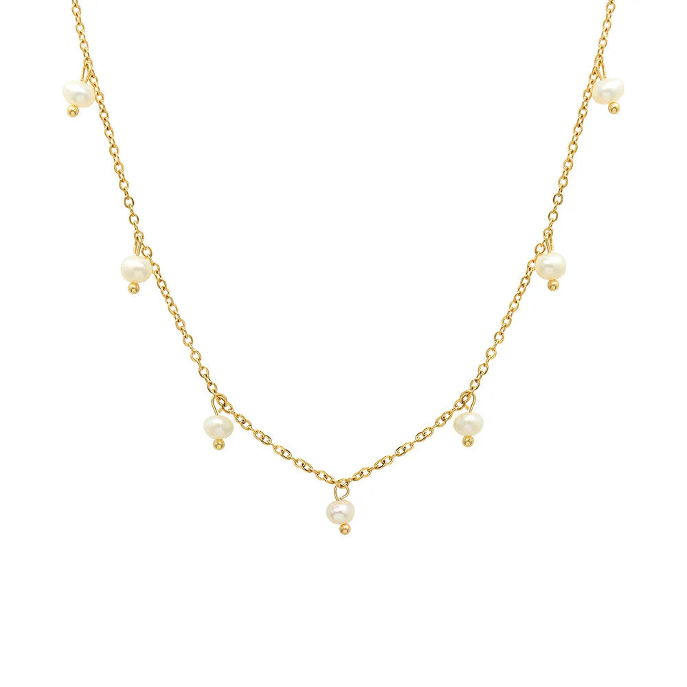 JOOLIM Ready to Ship High End 18k Gold Plated Stainless Steel Fresh Water Pearl Dangle Necklace