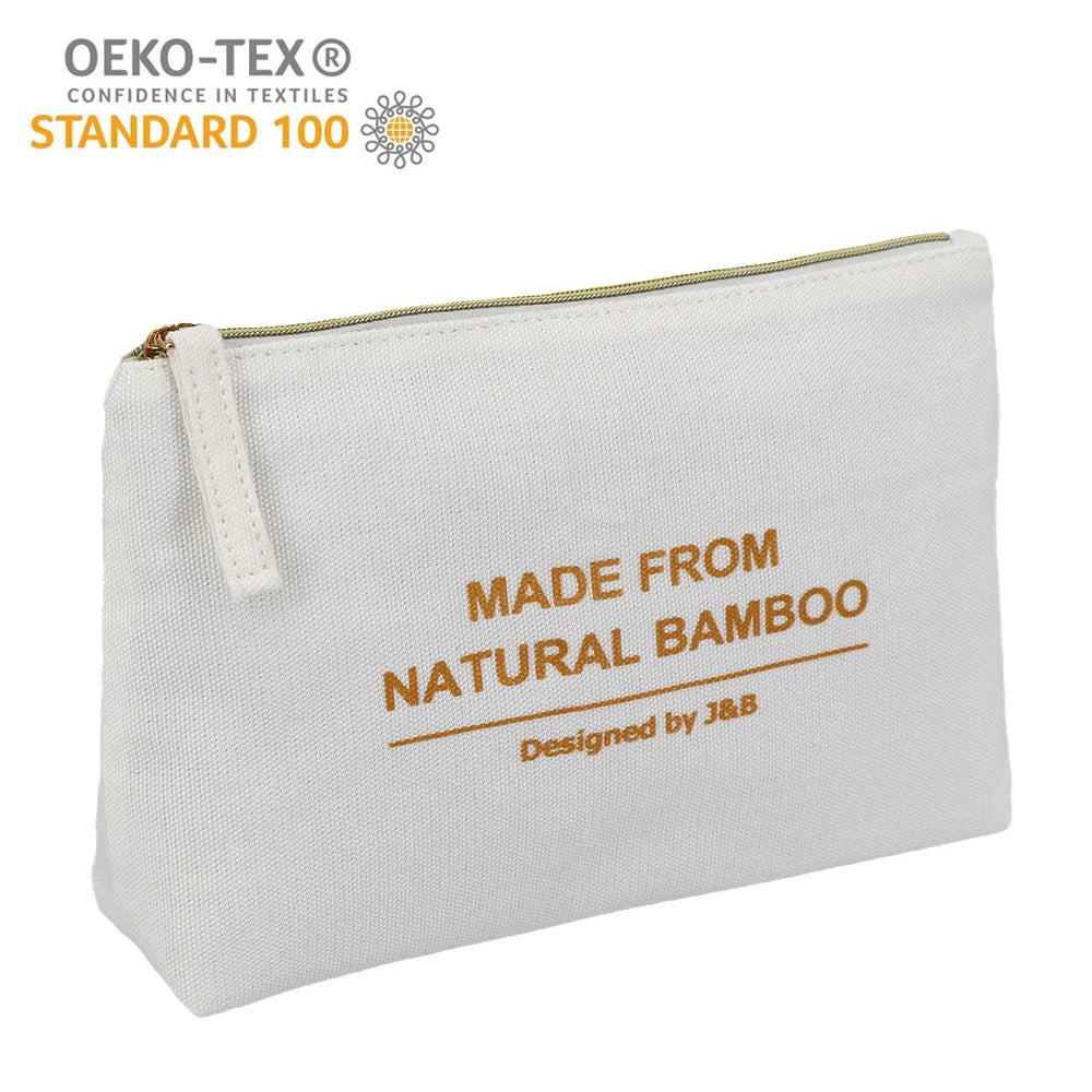 OEKO-TEX Certificate Bamboo Fiber Zipper Pouch Bag Custom Natural Eco Friendly Bamboo Fabric Makeup Cosmetic Organizer Bag Logo