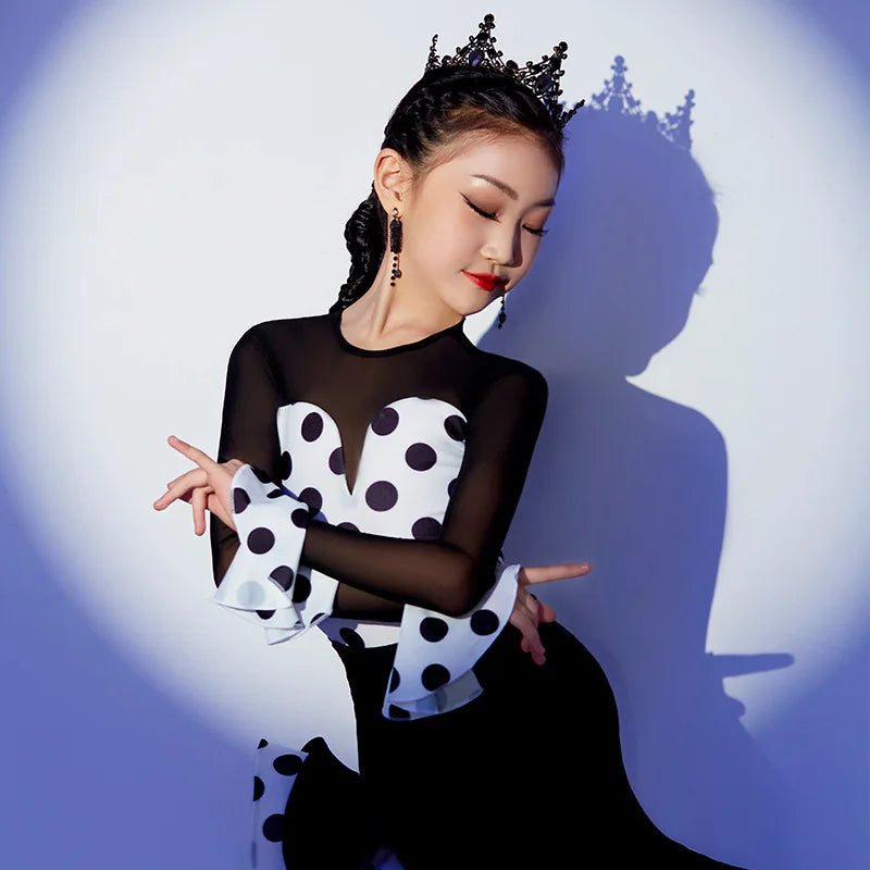Children's New Polka Dot Yarn Princess Sleeve Performance Training Set
