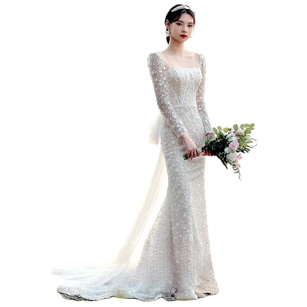Mermaid Wedding Dresses New Sequin Princess Wind Niche Tail Bridal Gown Wedding Dresses for Women 2023