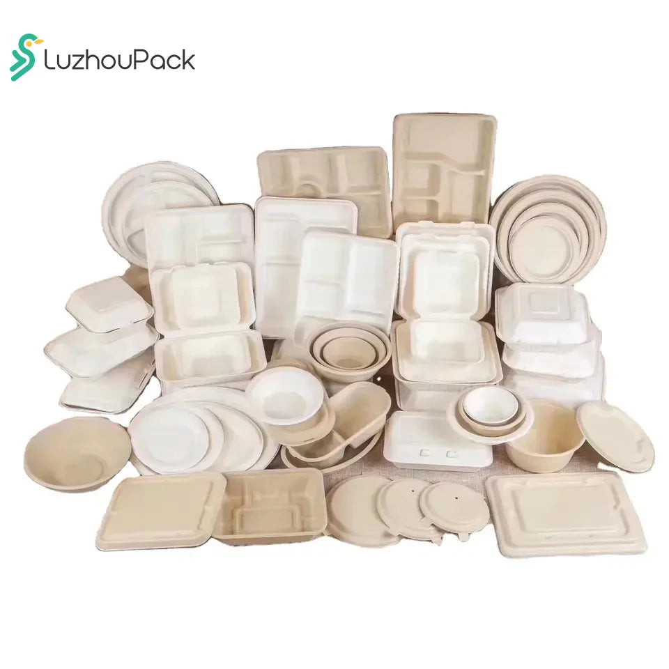 LuzhouPack Custom Biodegradable Sugarcane Bagasse Pulp Round Plates-Waterproof Greaseproof Microwave Safe for Cookie Salad Sushi