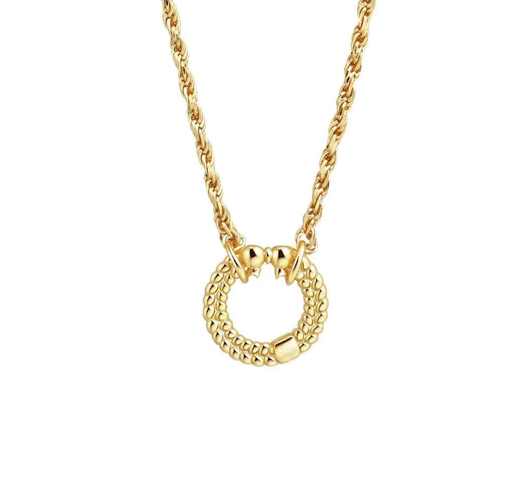 925 Sterling Silver 18K Gold Plated Round Hoop Pendant Necklace Romantic Fine Jewelry for Women for Engagement Gift Party