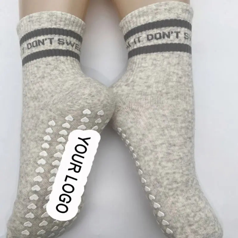 Custom Logo Premium Cotton Anti-slip Grip Pilates Socks Crew Women Indoor Silicone Yoga Sox Non slip Yoga Socks