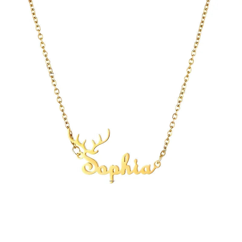 Fashion Stainless Steel Jewelry Gold Plated Personalized Name Letter Necklace logo Necklace With Christmas Pattern