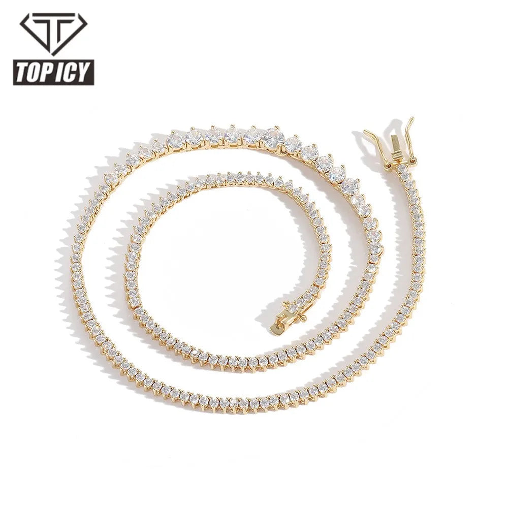 New Fashion Iced Out Tennis Chain Necklaces Hip Hop Graduated Size CZ Diamond Tennis Necklace 18K Gold Plated Men Gift