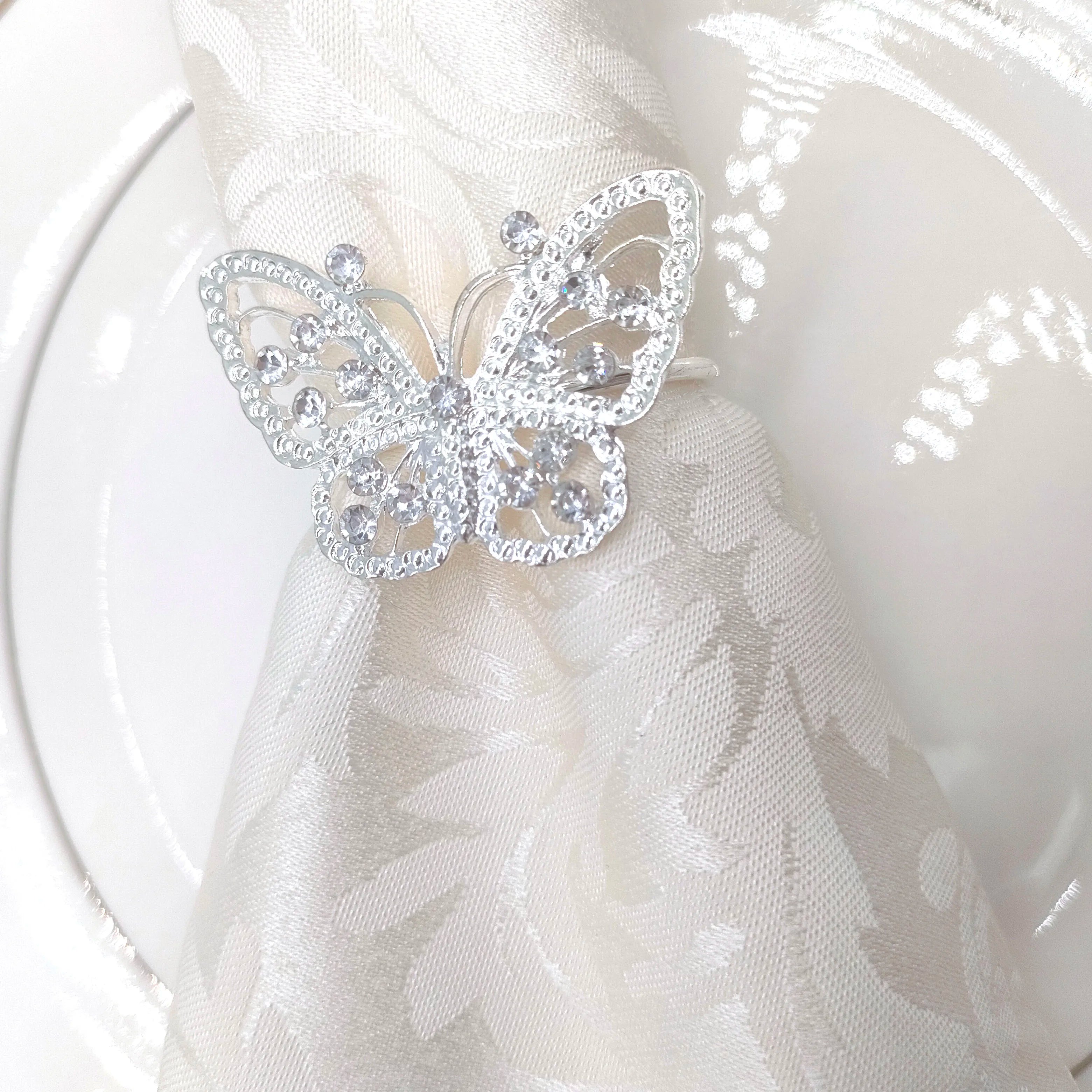 Hot Sale Hotel Restaurant Home Wedding Banquet Napkin Rings Metal Gold Silver Crystal Insect Butterfly Napkin Ring