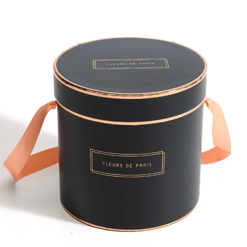 Factory Custom Paper Flower Box Round Cardboard Flower Gift Box for Rose Flower Packaging with Ribbon Handle