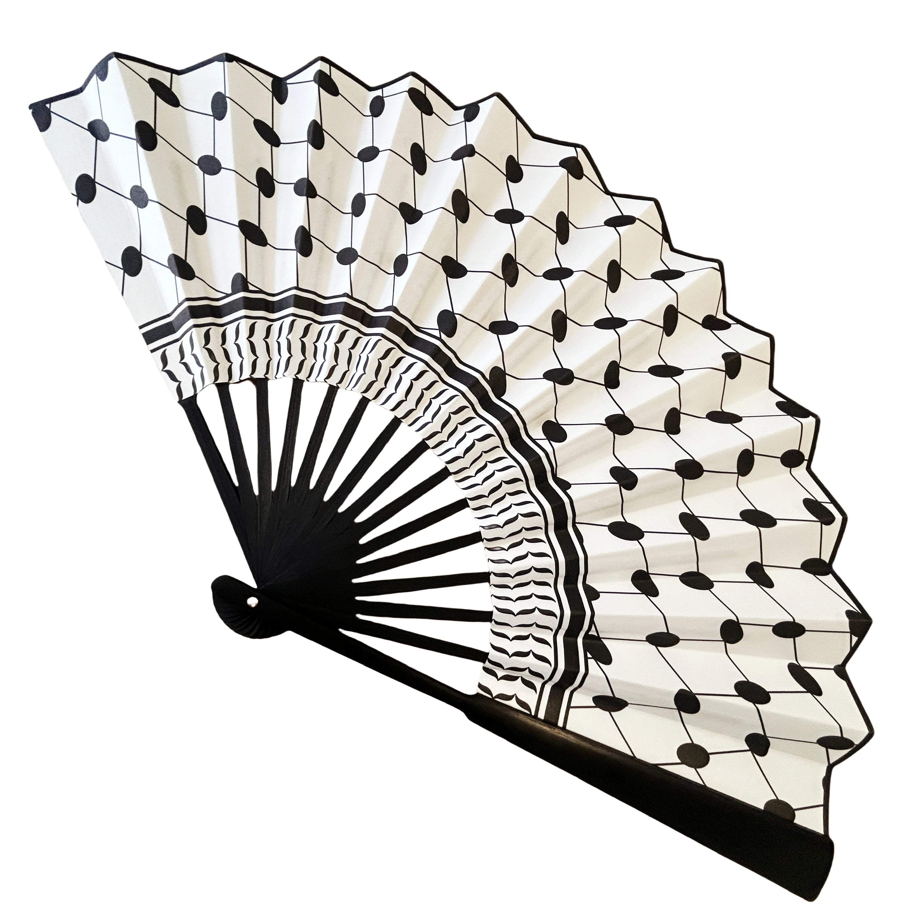Custom 33cm Palestine Keffiyeh Folding Hand Fan Traditional Palestinian Pattern Bamboo Fan