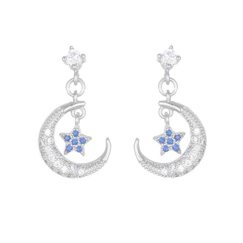Wholesale 925 Sterling Silver Star and Crescent Stud Earrings for Women 2020 New Trend Personality Lady Fashion Jewelry
