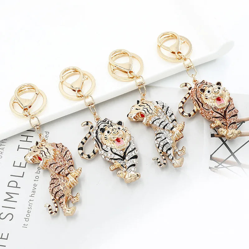 Factory Wholesale Animal Tiger Pendant Keychain Women Rhinestone Tiger Shaped Key Chain for Bag