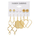 VKME Fashion Gold Alloy Hoop Earrings Set for Women Leaves Geometric Pearl Circle Drop Stud Stick Earrings Punk Jewelry Gift