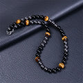Wholesale Black Onyx Gemstone Healing Crystal Jewelry Natural Agate Blue Tigers Eye Bead Stone Wide Necklace for Men Women