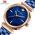 MINI FOCUS 0309 Elegant Blue Watch for Women Luxury Top Clock Pearl Marble Dial Simple Stainless Steel Strap Quartz Ladies Watch