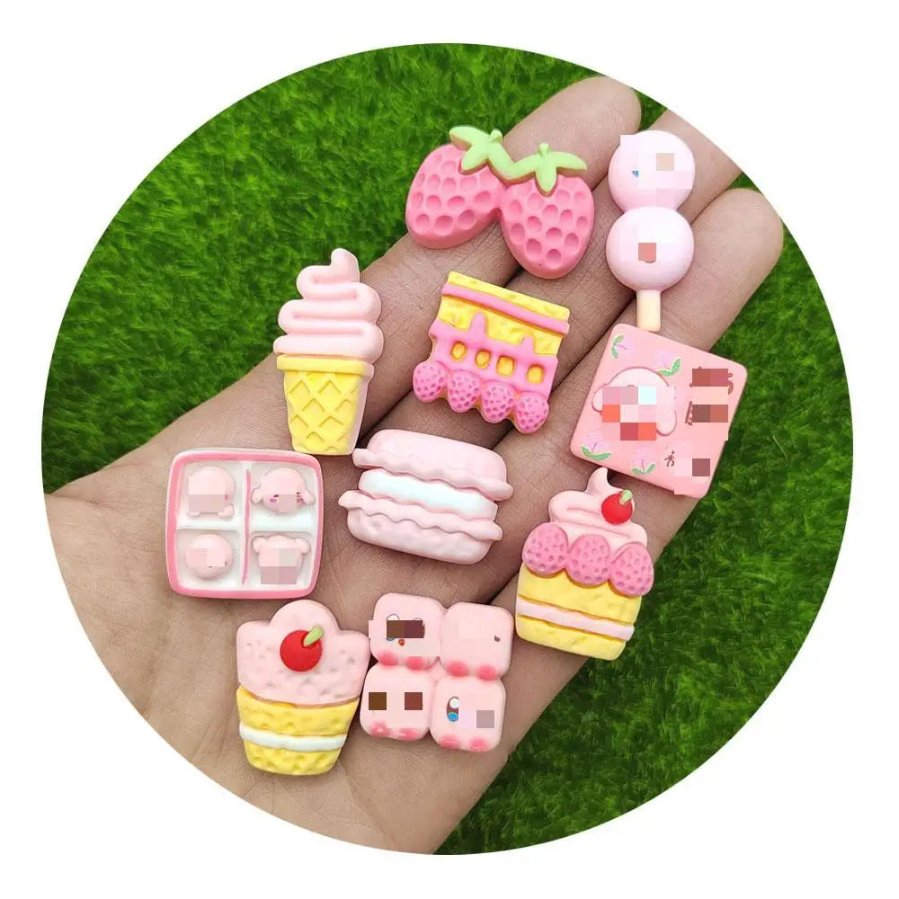 100Pcs Mini Pink Cartoon Cookie Ice Cream Strawberry Cupcake Resin Cabochon Food Flatback Scrapbook Accessories DIY Phone Decor