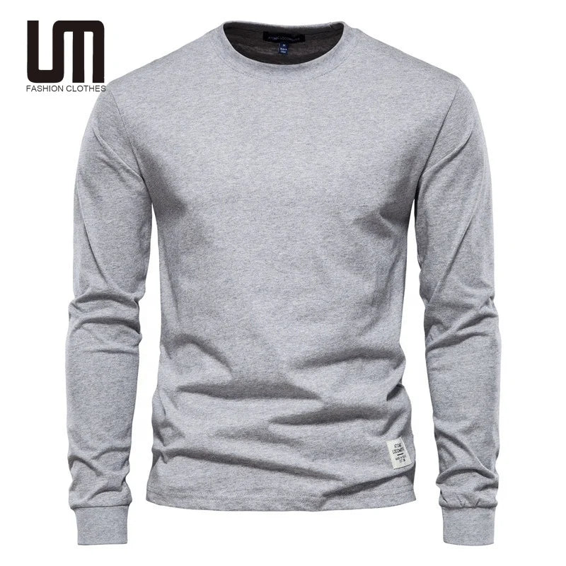Liu Ming Men's Casual Cotton Long Sleeve T-Shirt New Fashion Yarn Dyed Blouse T Shirts