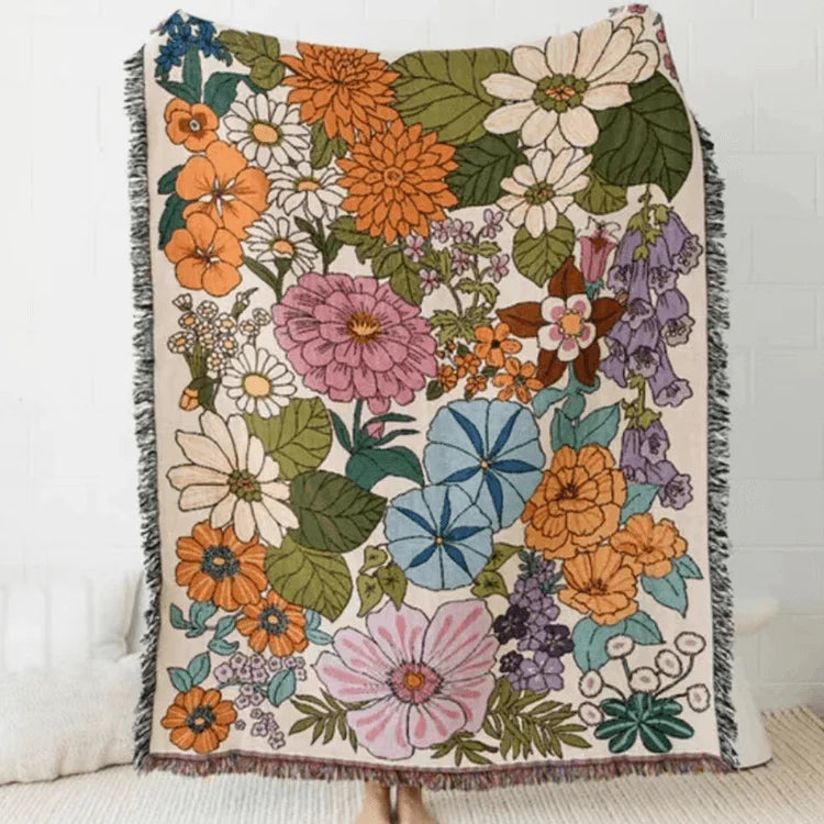 Custom Floral Artwork Design Bohemian Woven Throw Blanket