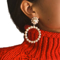 Trendy Women's Crystal Round Pendant Drop Earrings Fashion Pearl Charm Statement Jewelry for Weddings Female Accessory