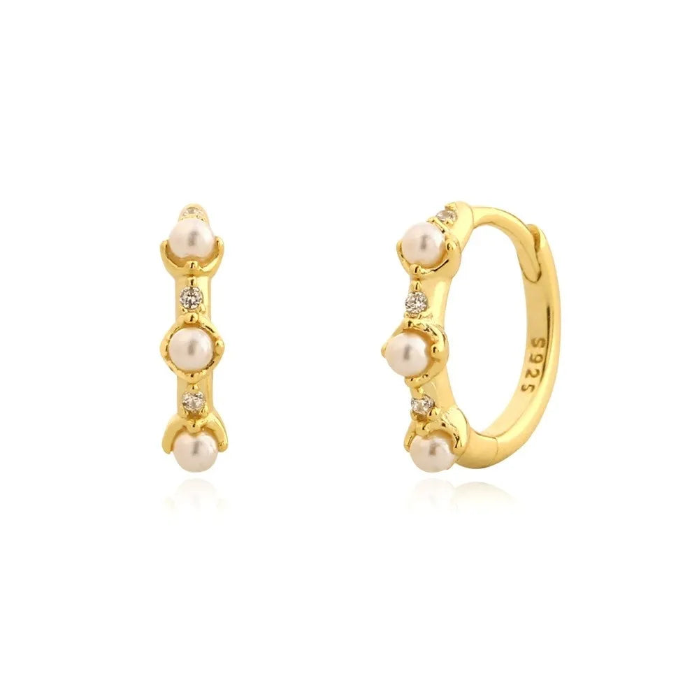 Wholesale Fashion Jewelry 925 Sterling Silver Pearl Diamond Cubic Zircon Gold Plated Hoop Earring Jewelry for Women