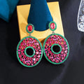 Genuine Hot Pink Red Green Cubic Zirconia CZ Stone Fancy Chic Big Oval Round Drop Dangling Women Wedding Banquet Earrings Gift