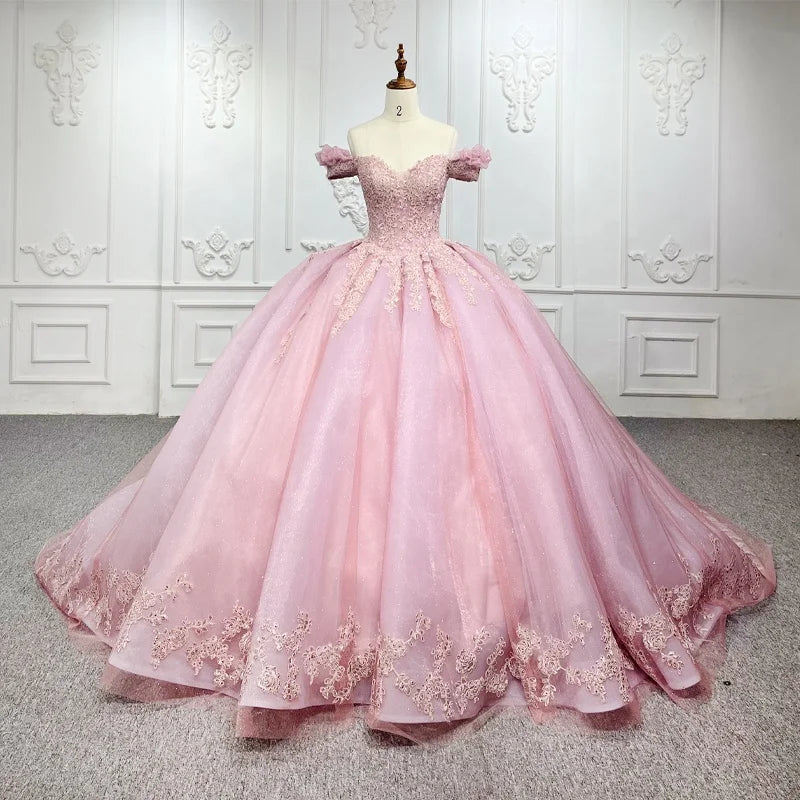Jancember 9932 Princess Pink Off Shoulder Lace Plus Size Prom Bridal Evening Dresses