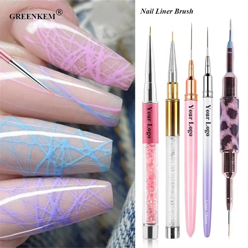 7/9/11/14/19mm Rhinestones Handle DIY UV Gel Acrylic Tips Stripes Nails Art Drawing Painting Tools Nail Liner Brush