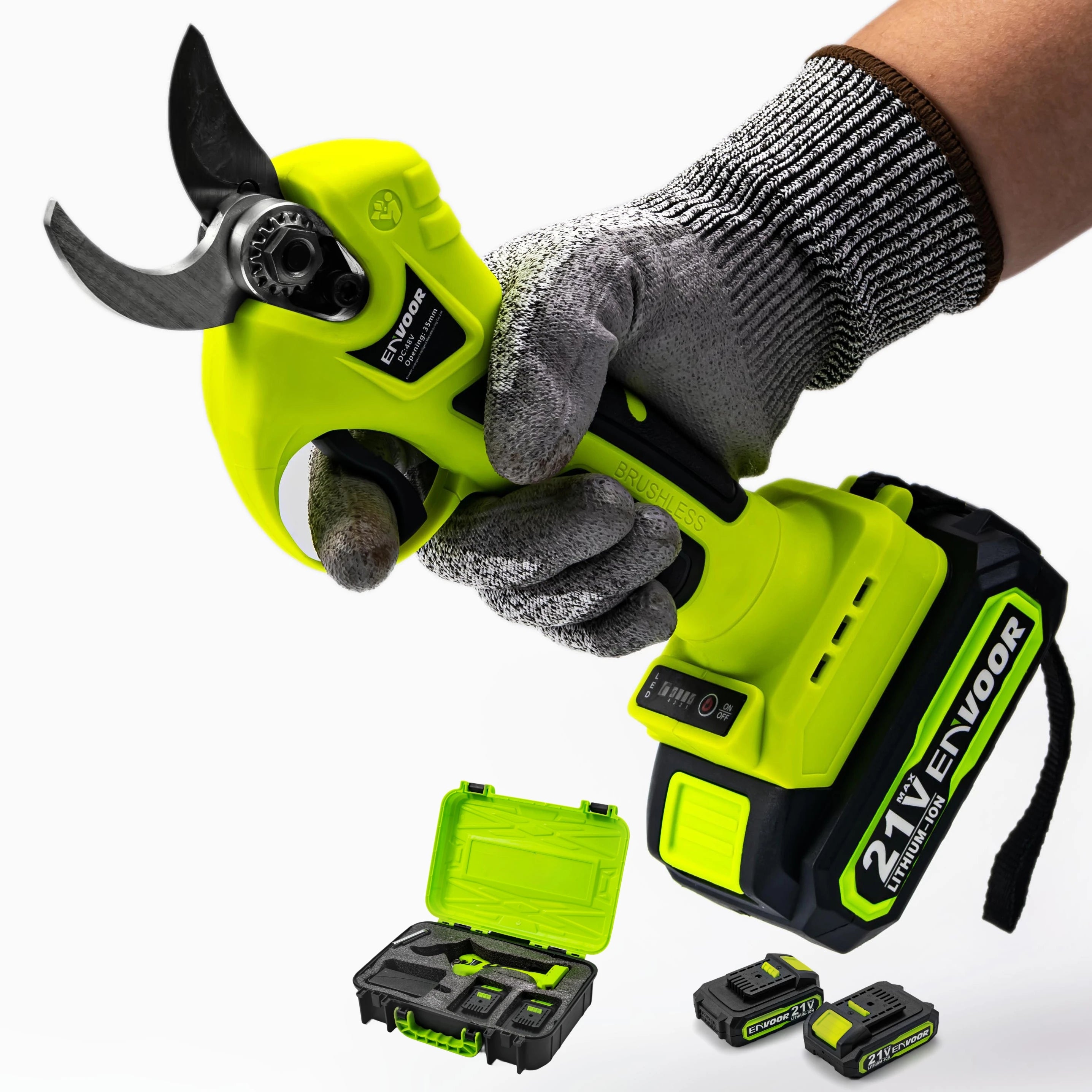 21V Battery Powered Cordless DIY Electric Bypass Scissor Pruner with Rubber Handle