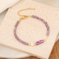 Women Adjustable Natural Stone Charm Shell Beads Amethyst Crystal Bracelet