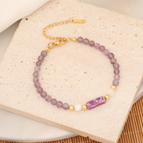 Women Adjustable Natural Stone Charm Shell Beads Amethyst Crystal Bracelet