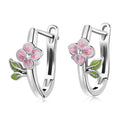 925 Sterling Silver Genuine Flower Hoop Earrings Spring Cherry Blossom Stud Earrings for Engagement Wedding Party Gift