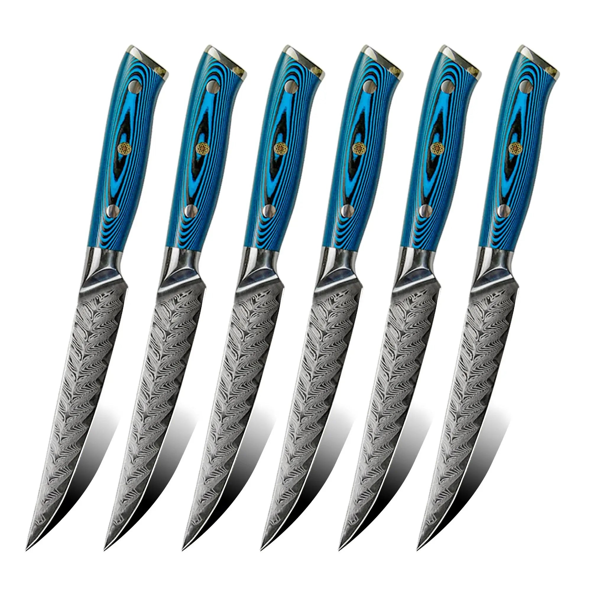 New Arrival Classic Country-Style Damascus Steel Cleaver Set Blue Handle Amber Ladder Pattern Carbon Steel Kitchen Restaurant