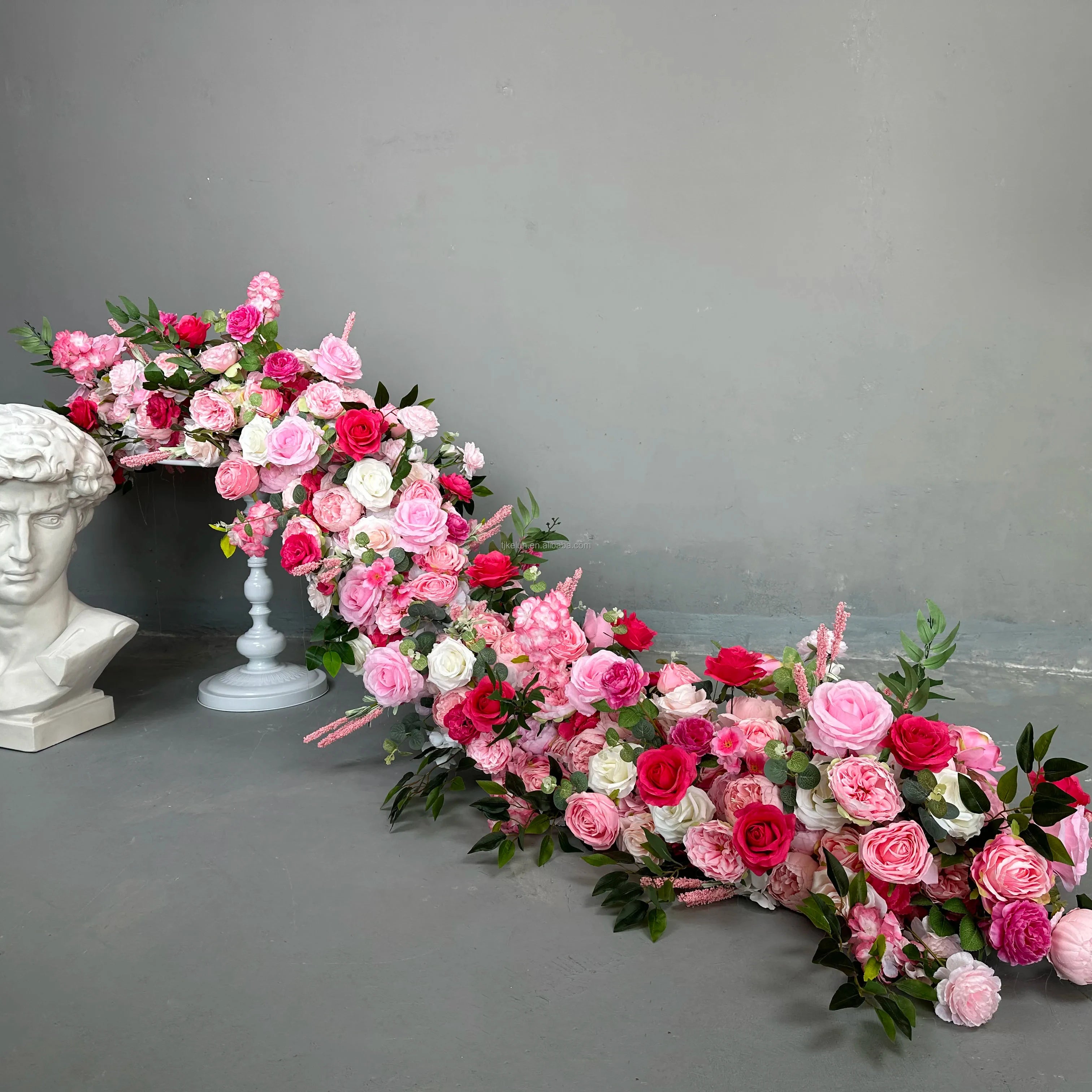 GJ-FRN050 Silk Two Meter Length Flower Runner Wedding Table Artificial Flower Runner Burgundy Flowers Runner for Wedding