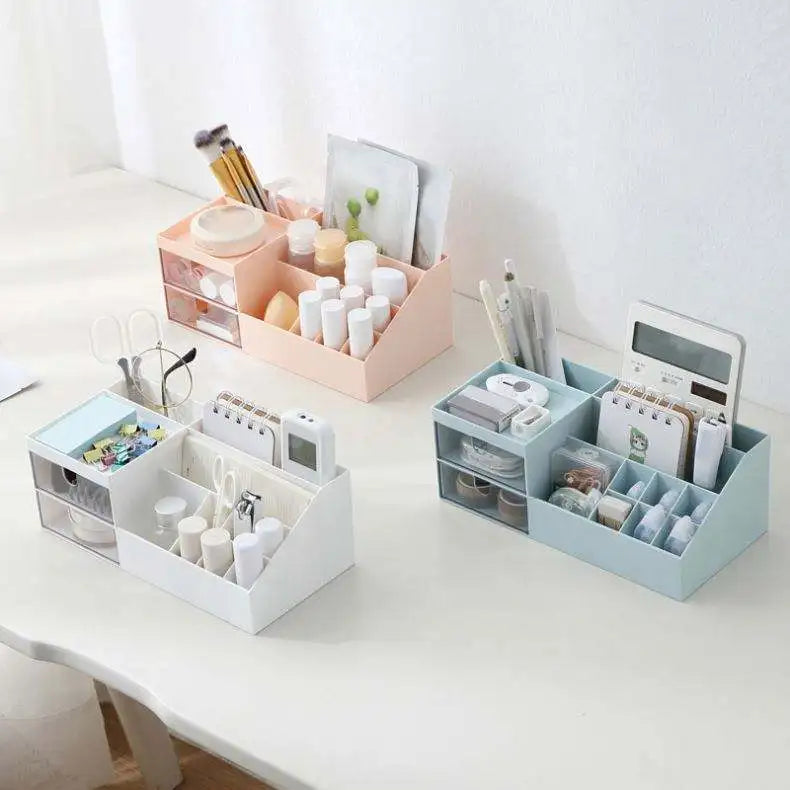 Desk Storage Box Vanity Makeup Cosmetic Organizer with Divided Drawers for Office or Bathroom Supplies