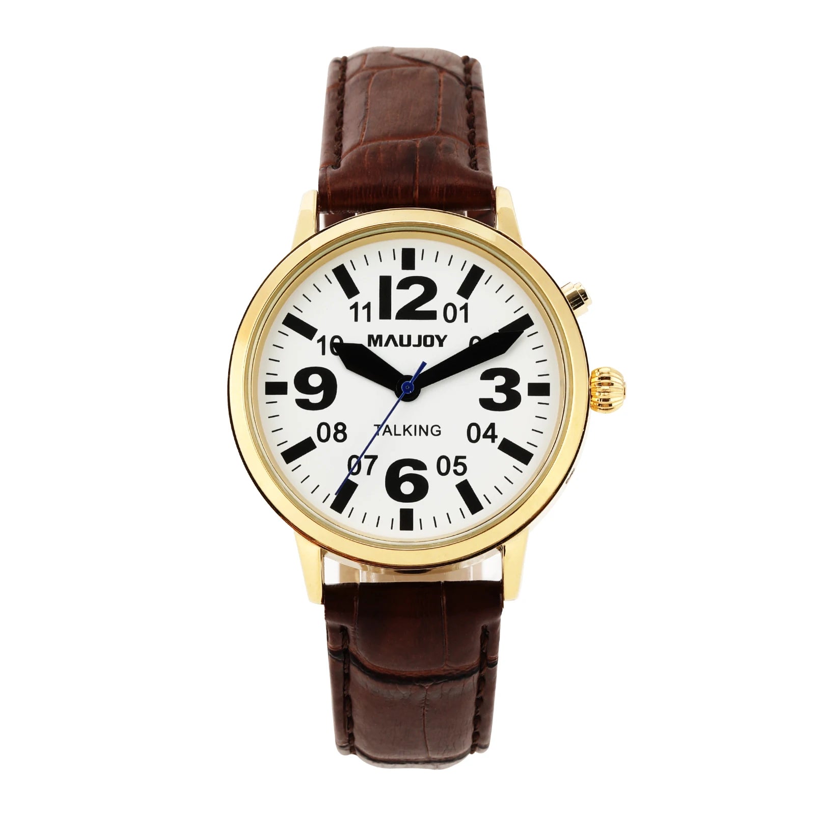 Mens Golden Talking Alarm Watch With clear and Loud Voice Time and Date Announcement for Old People and Blind People