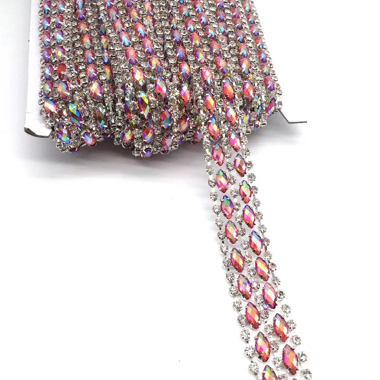 Wholesale AB Resin Diamond Mesh Trim Crystal Rhinestone Trimming for Garment Decoration