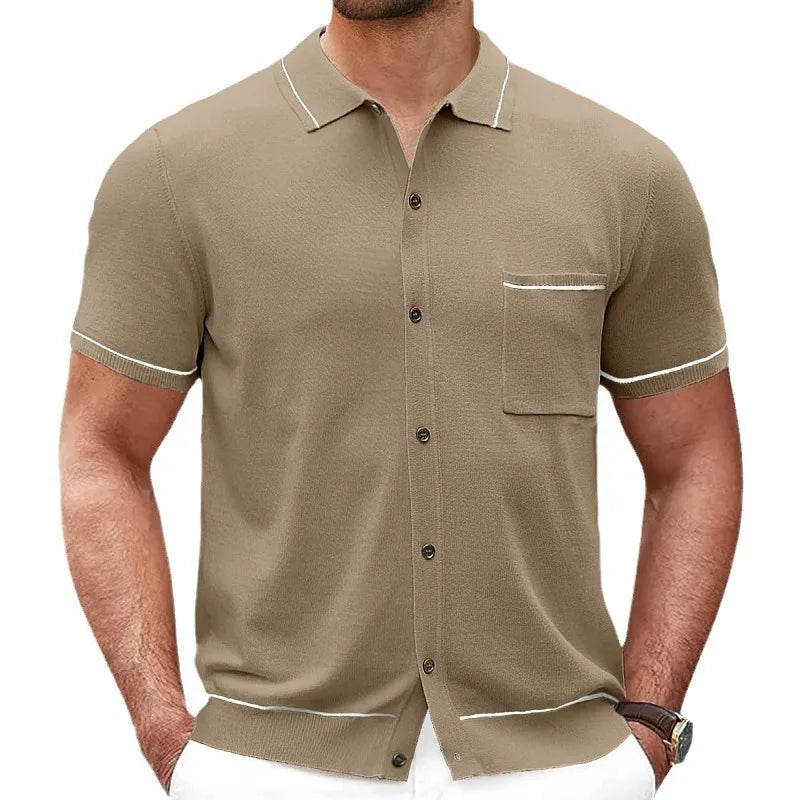 Factory Wholesale Custom logo Oem Odm Men Summer Knitwear Short Sleeve Button Placket With Pocket Modal Blend Knitted Polo Shirt