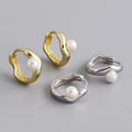 Wholesale 925 Sterling Silver French Synthetic Pearl Ripple Earrings Gold Fashionable Wave Personality Design Romantic Zircon