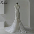 Ruolai QW01910 Sleeveless Lace Fitted Bridal Gown Cathedral Train Latest Mermaid Wedding Gowns