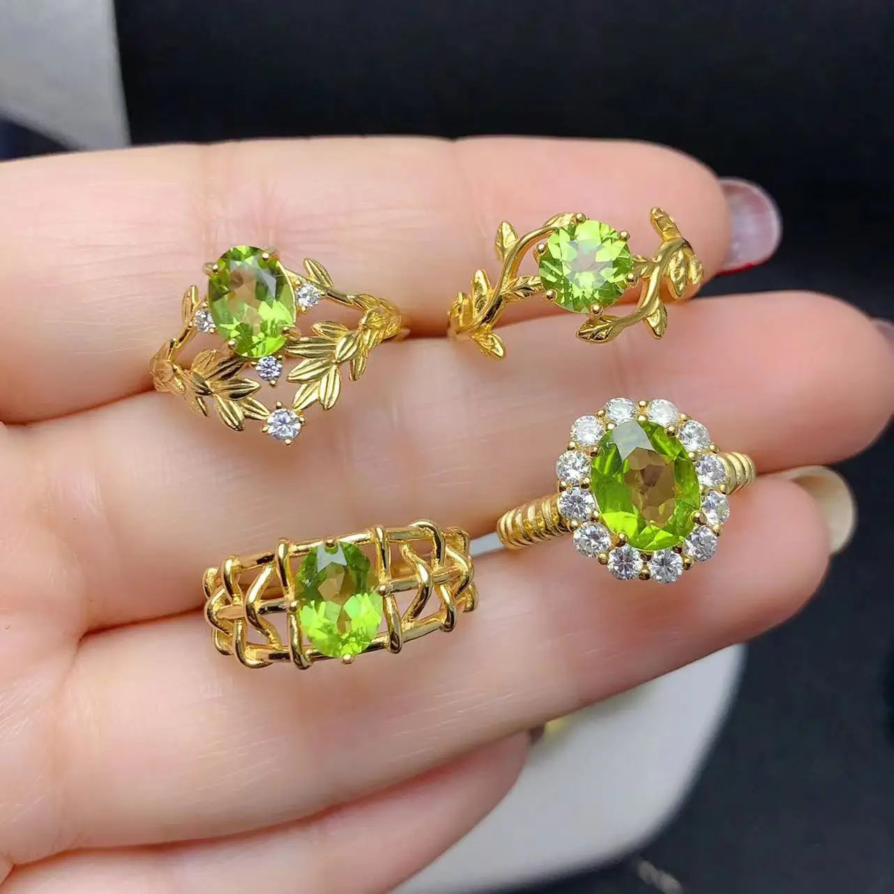 Hot Sale Custom 925 Sterling Silver 18k Gold Plated Oval Cut Natural Peridot Wedding & Party Classic Engagement Rings for Women