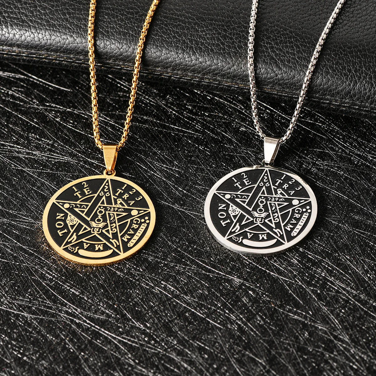 Pentagram Seal Kabbalah Pendant Four-character God Name Amulet Jewelry Stainless Steel Necklace Pendant